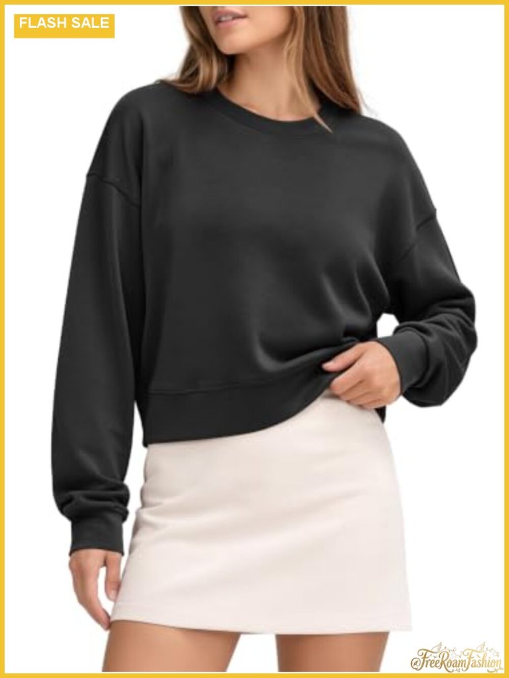 Modal Soft Long Sleeve Cropped Sweatshirt Women Oversized Crew Neck Pullover